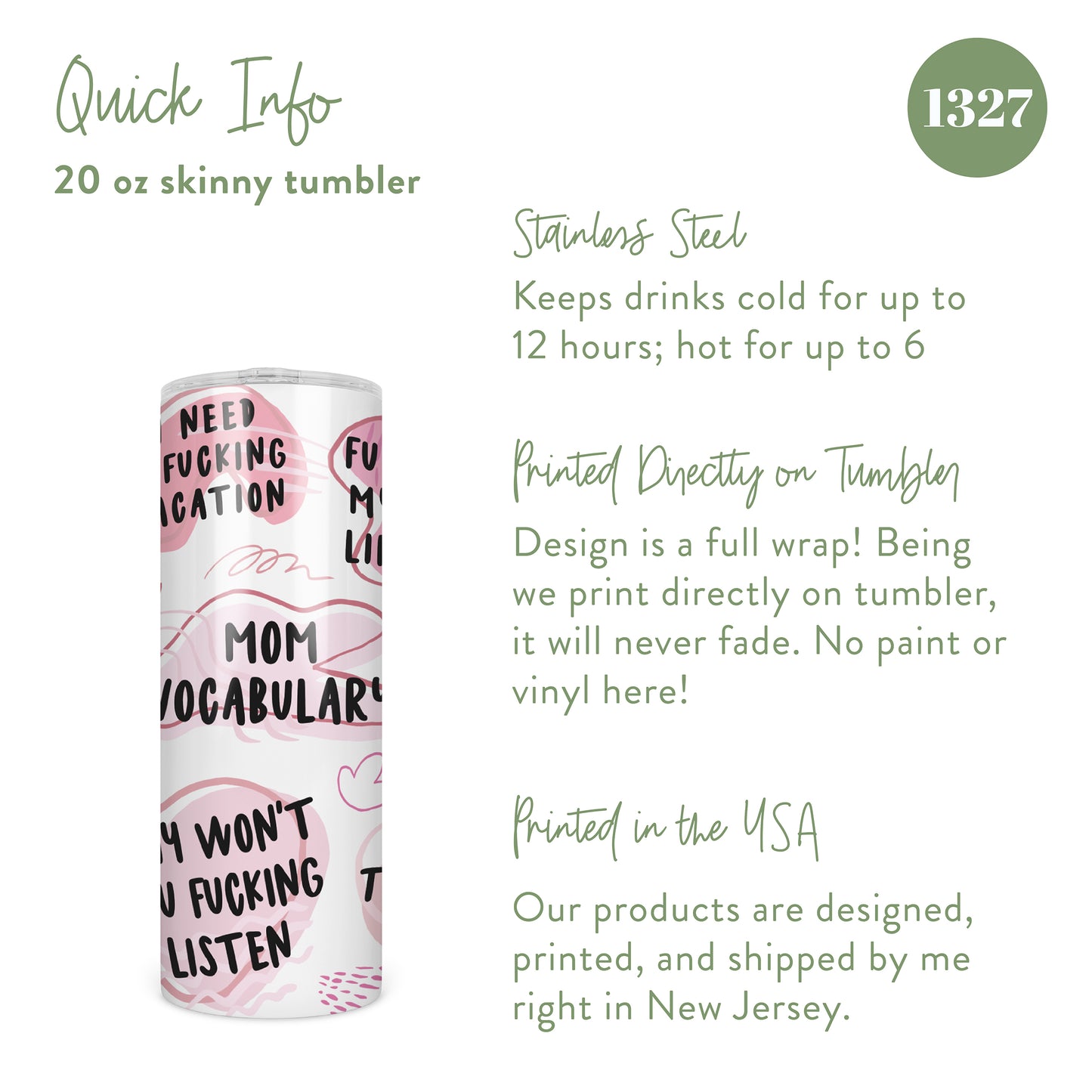 Mom Vocabulary Skinny Tumbler