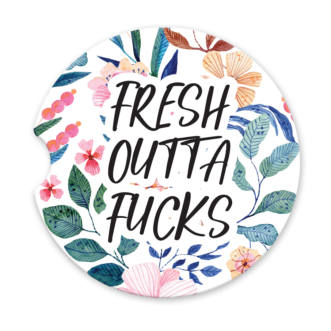 Fresh Outta Fucks Sandstone Car Coasters (Set of 2)
