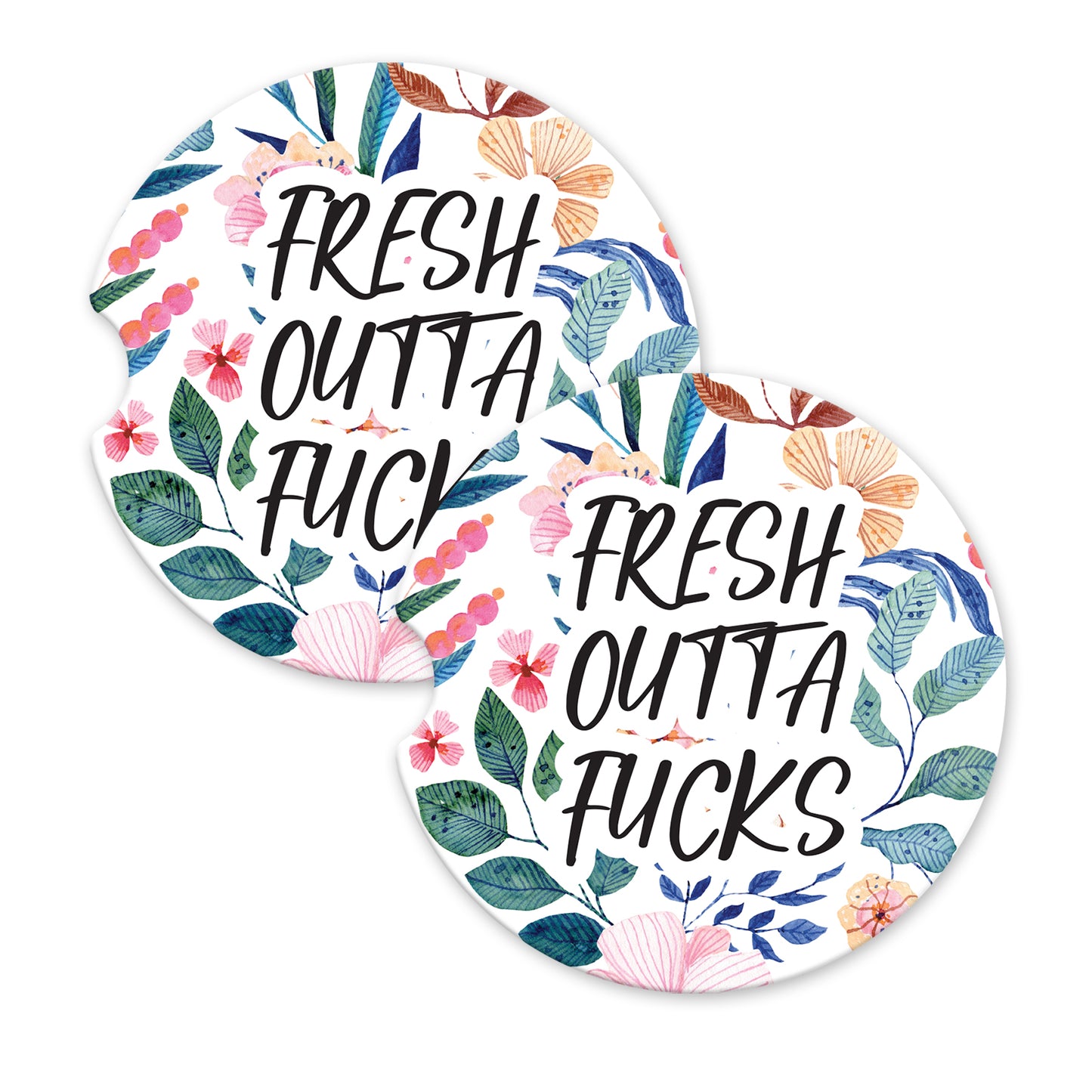 Fresh Outta Fucks Sandstone Car Coasters (Set of 2)
