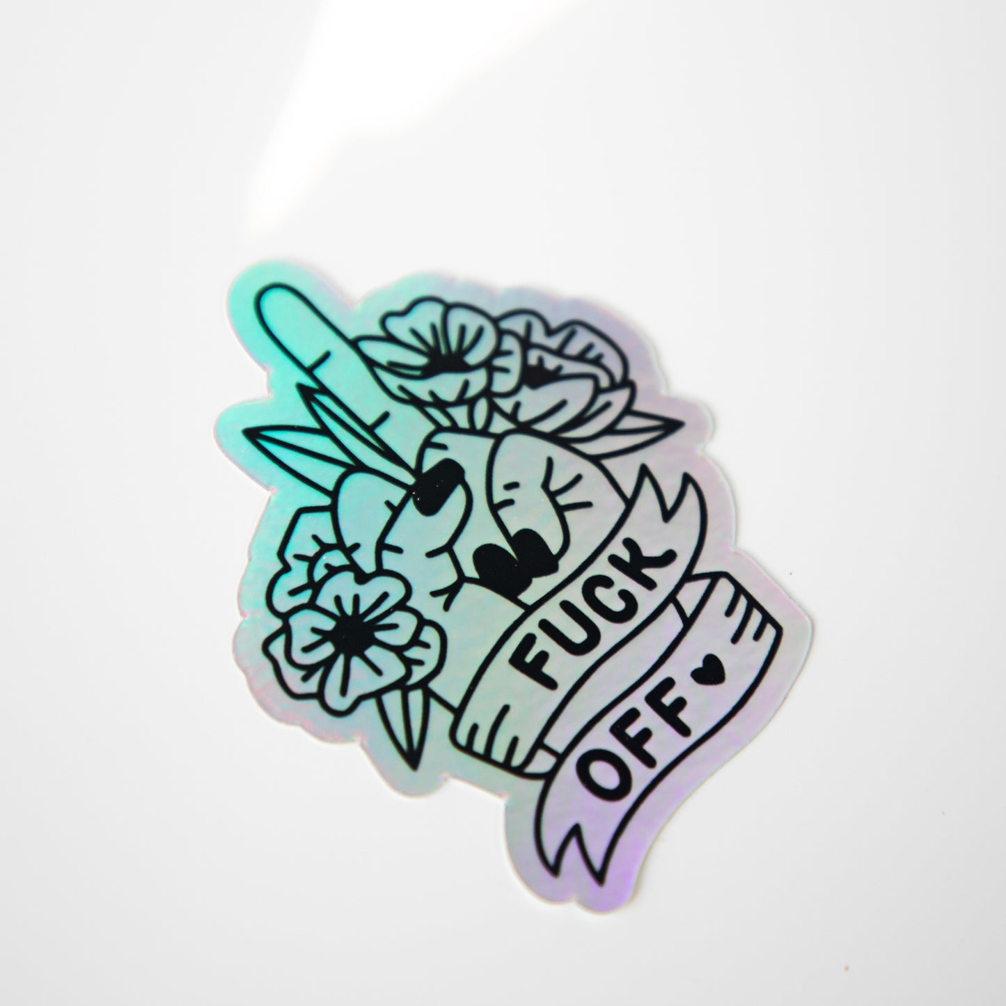 Fuck Off Middle Finger Holographic Die Cut Sticker