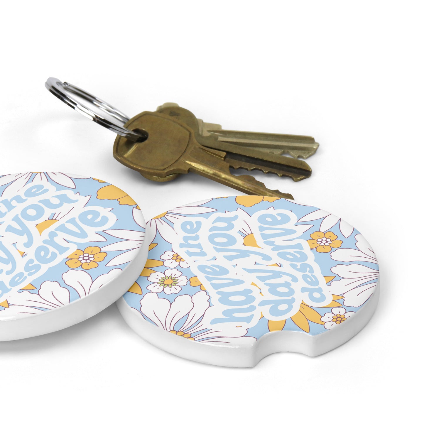 Floral Have the Day You Deserve Sandstone Car Coasters (Set of 2)