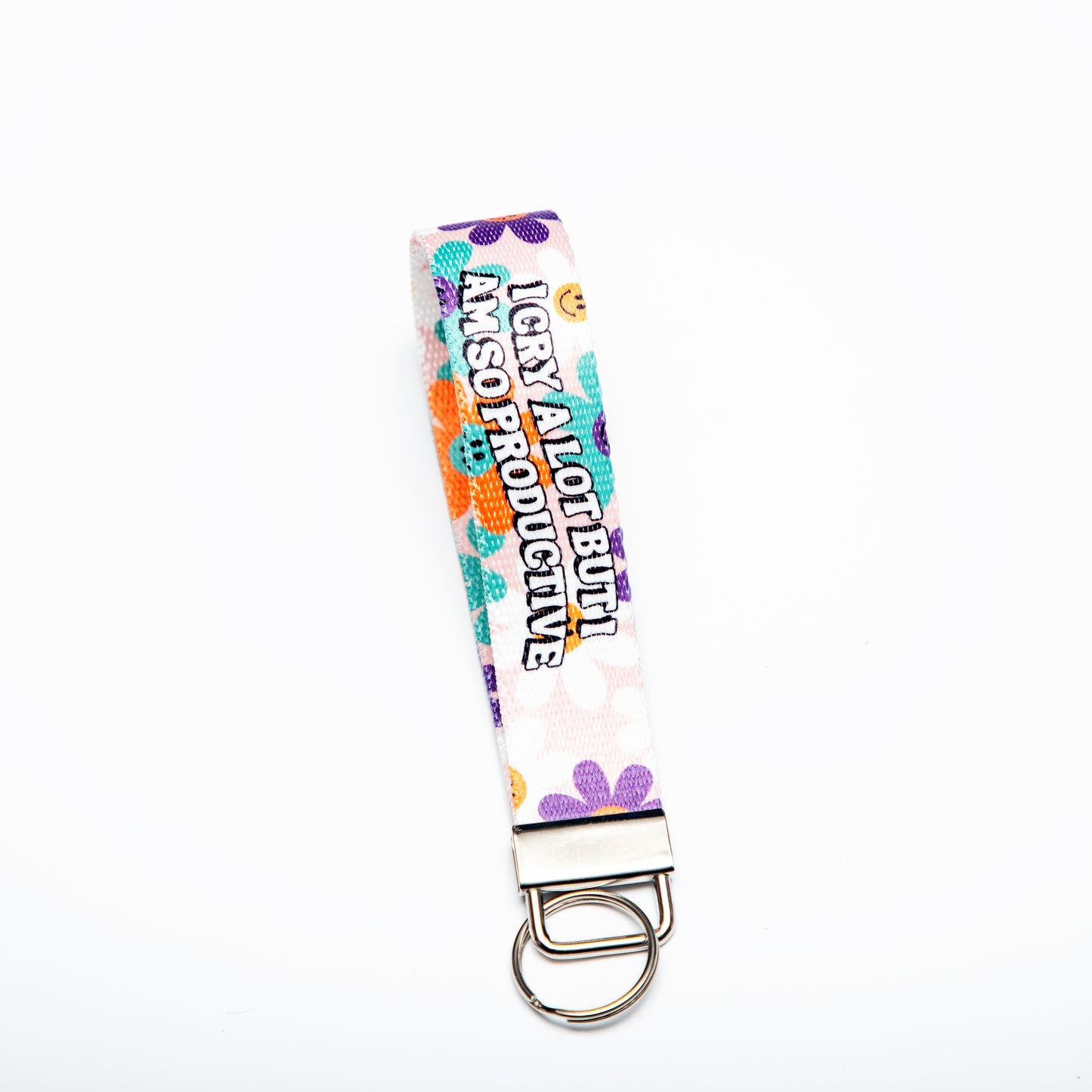 I Cry a Lot but I Am So Productive Canvas Key Fob Wristlet Keychain