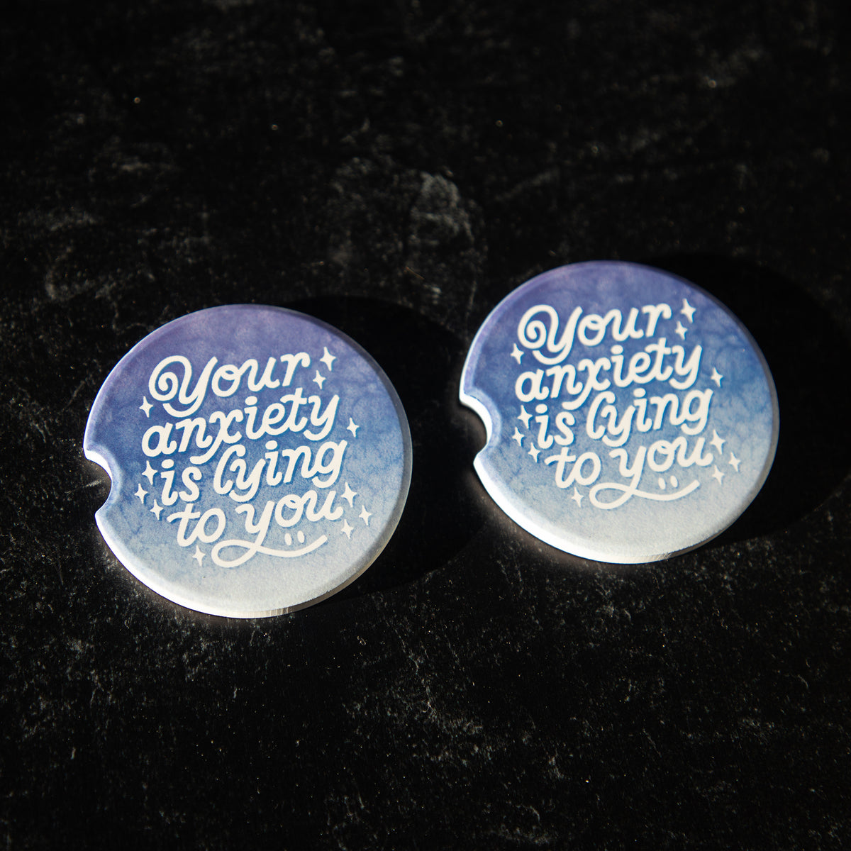 Your Anxiety is Lying to You Sandstone Car Coasters (Set of 2)