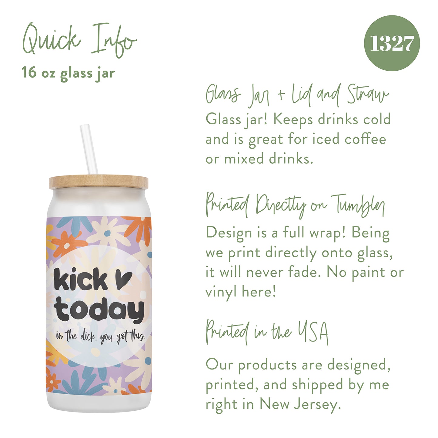 Kick Today in the Dick, You Got This 16 oz Glass Jar With Lid