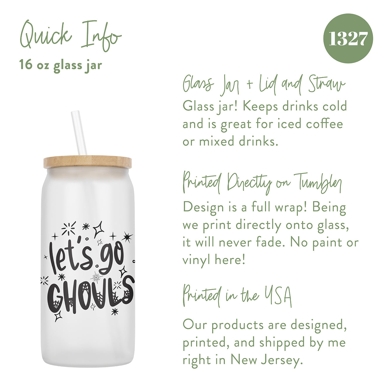 Let's Go Ghouls 16 oz Glass Jar With Lid