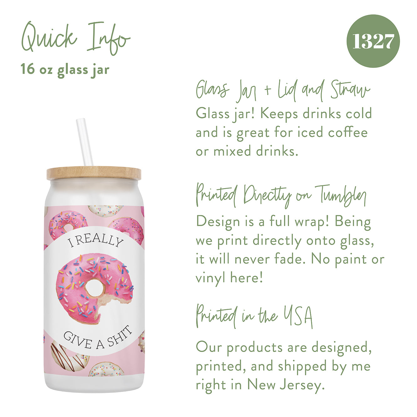I Really Donut Give a Shit 16 oz Glass Jar With Lid
