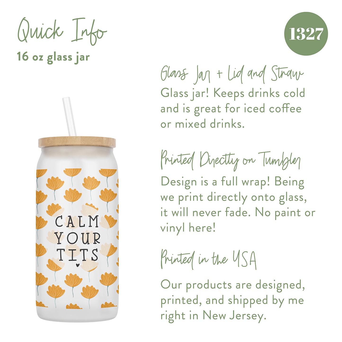 Calm Your Tits 16 oz Glass Jar With Lid
