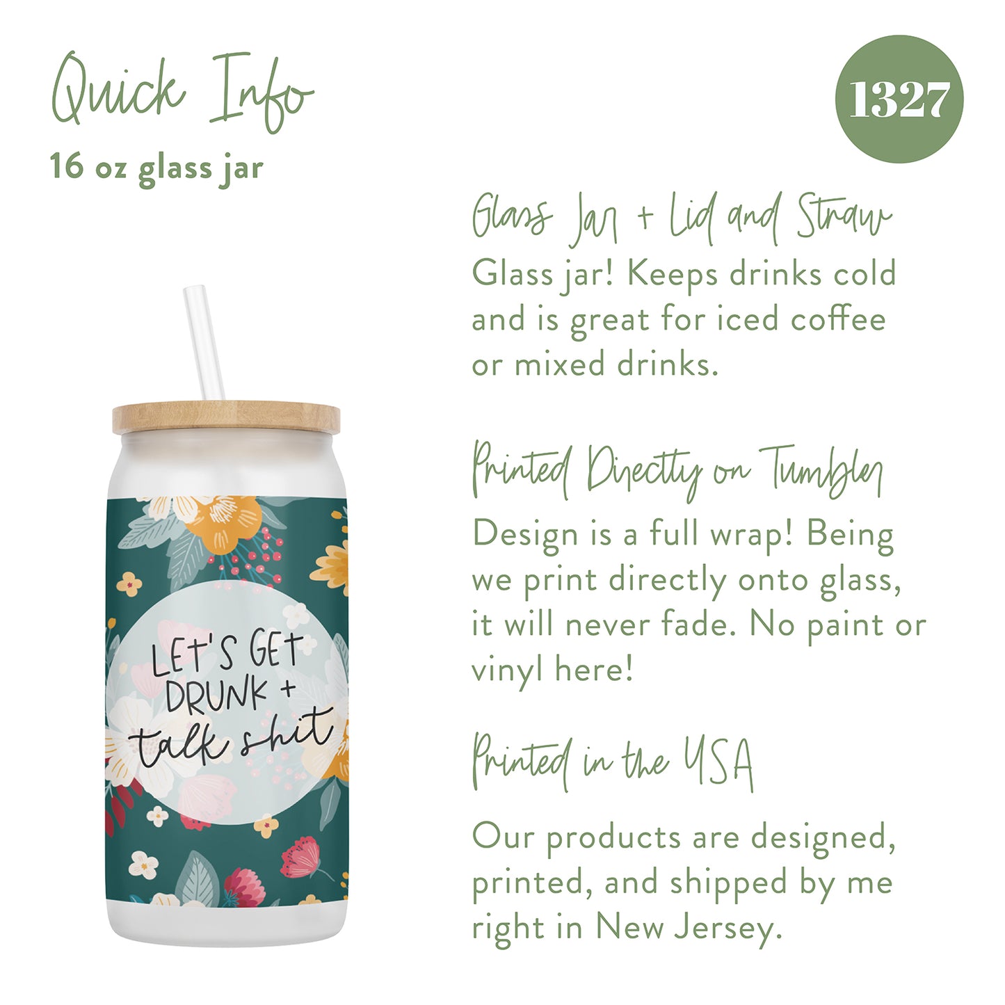 Let's Get Drunk + Talk Shit 16 oz Glass Jar With Lid