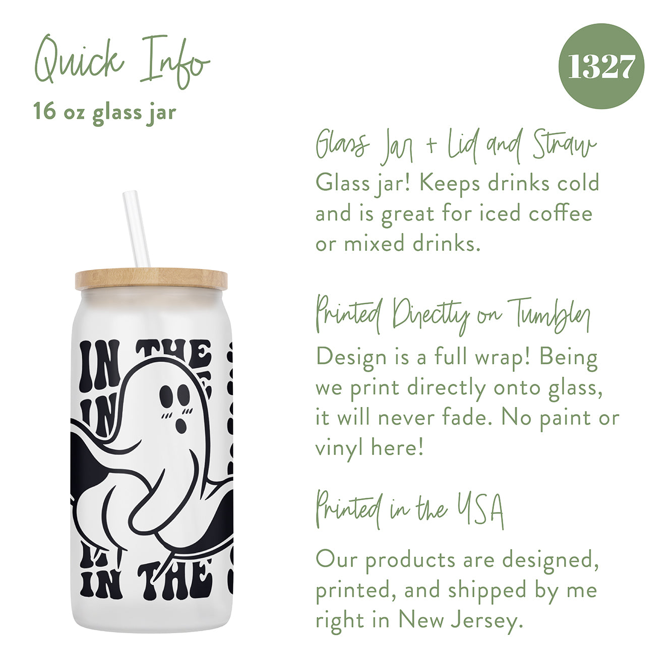Freak in the Sheets Ghostie Wrap Halloween 16 oz Glass Jar With Lid