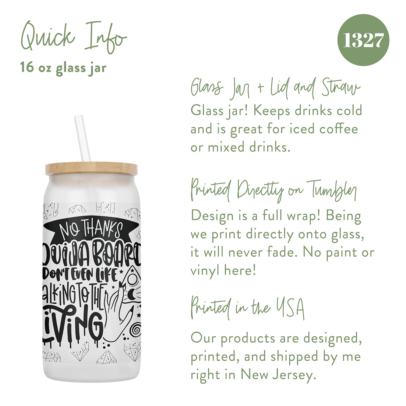 No Thanks, Ouija Board, I Don't Even Like Talking to the Living Halloween 16 oz Glass Jar With Lid