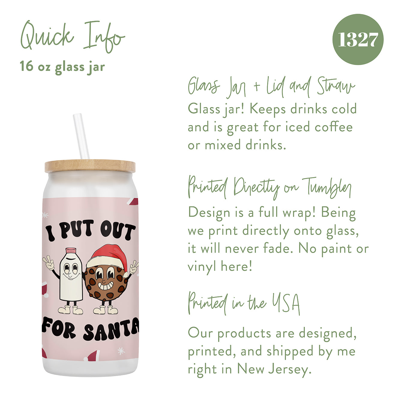 I Put Out for Santa 16 oz Glass Jar With Lid
