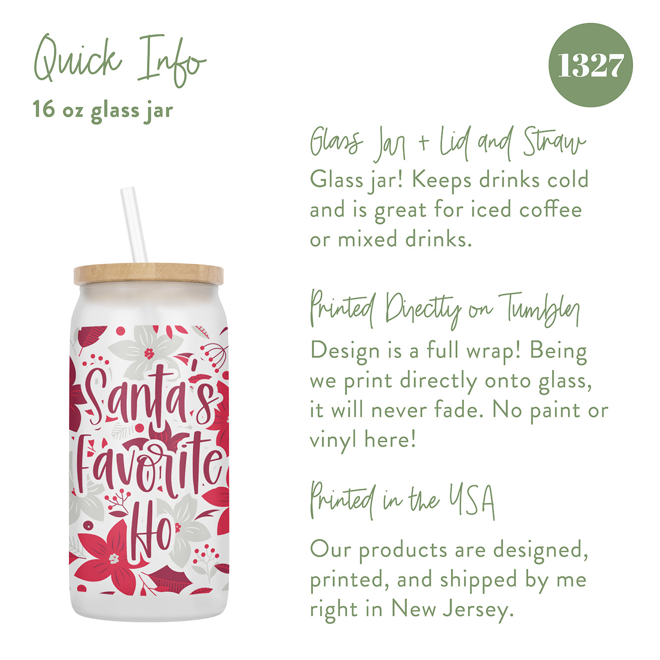 Santa's Favorite Ho 16 oz Glass Jar With Lid