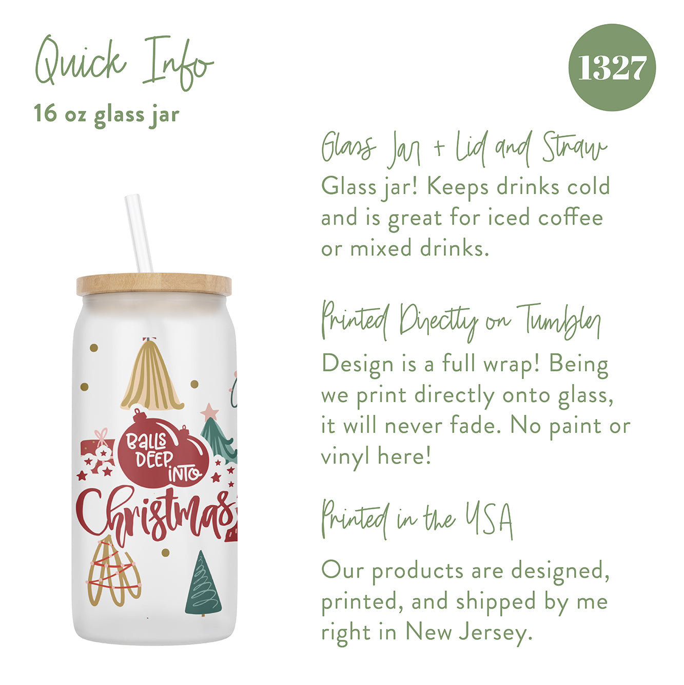Balls Deep into Christmas 16 oz Glass Jar With Lid