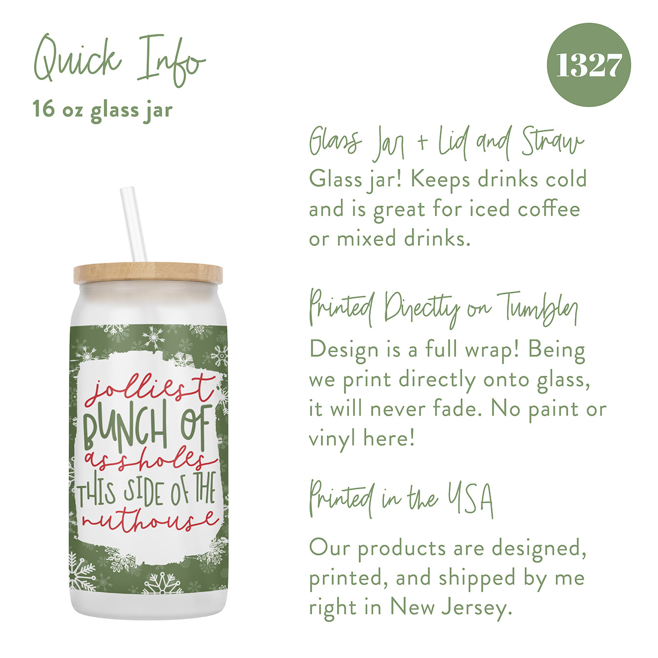 Jolliest Bunch of Assholes This Side of the Nuthouse 16 oz Glass Jar With Lid