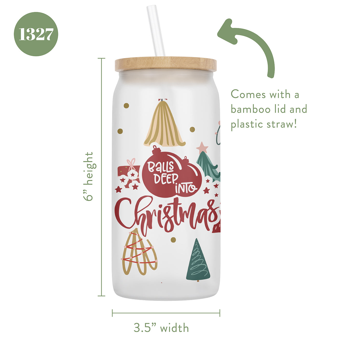 Balls Deep into Christmas 16 oz Glass Jar With Lid