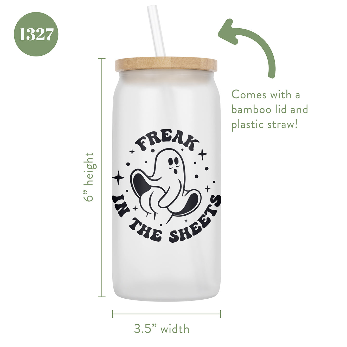Freak in the Sheets Ghostie Halloween 16 oz Glass Jar With Lid