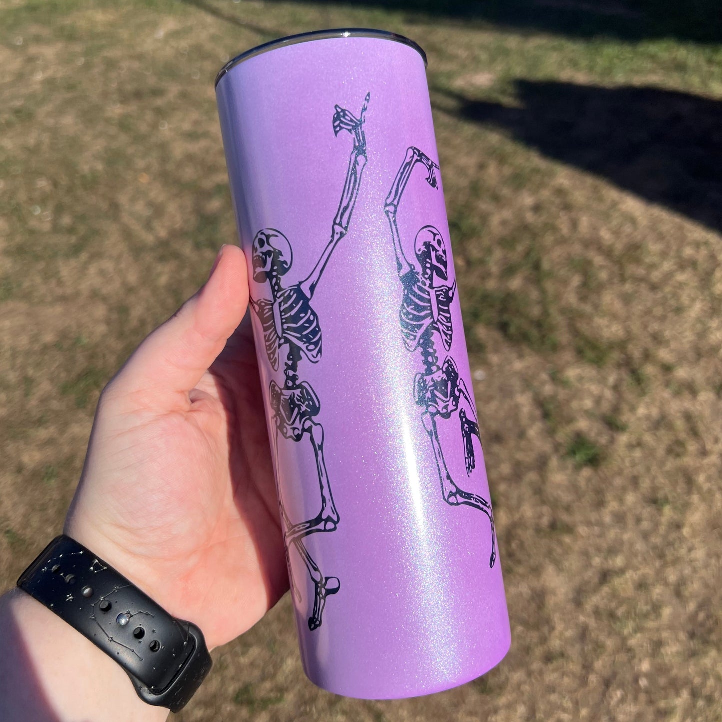 Dancing Skeletons UV + Glow in the Dark Skinny Tumbler