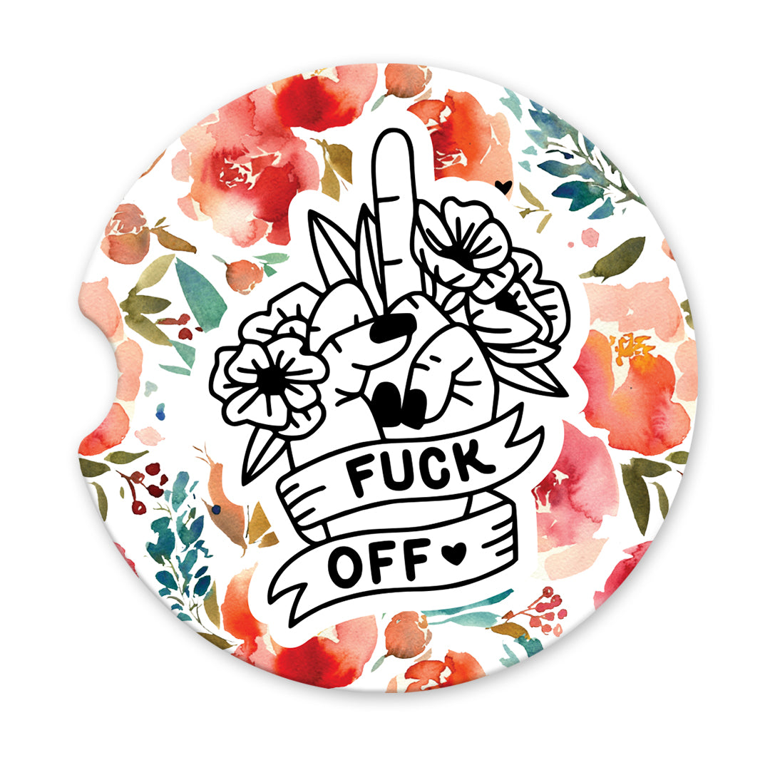 Fuck Off Middle Finger Sandstone Car Coasters (Set of 2)
