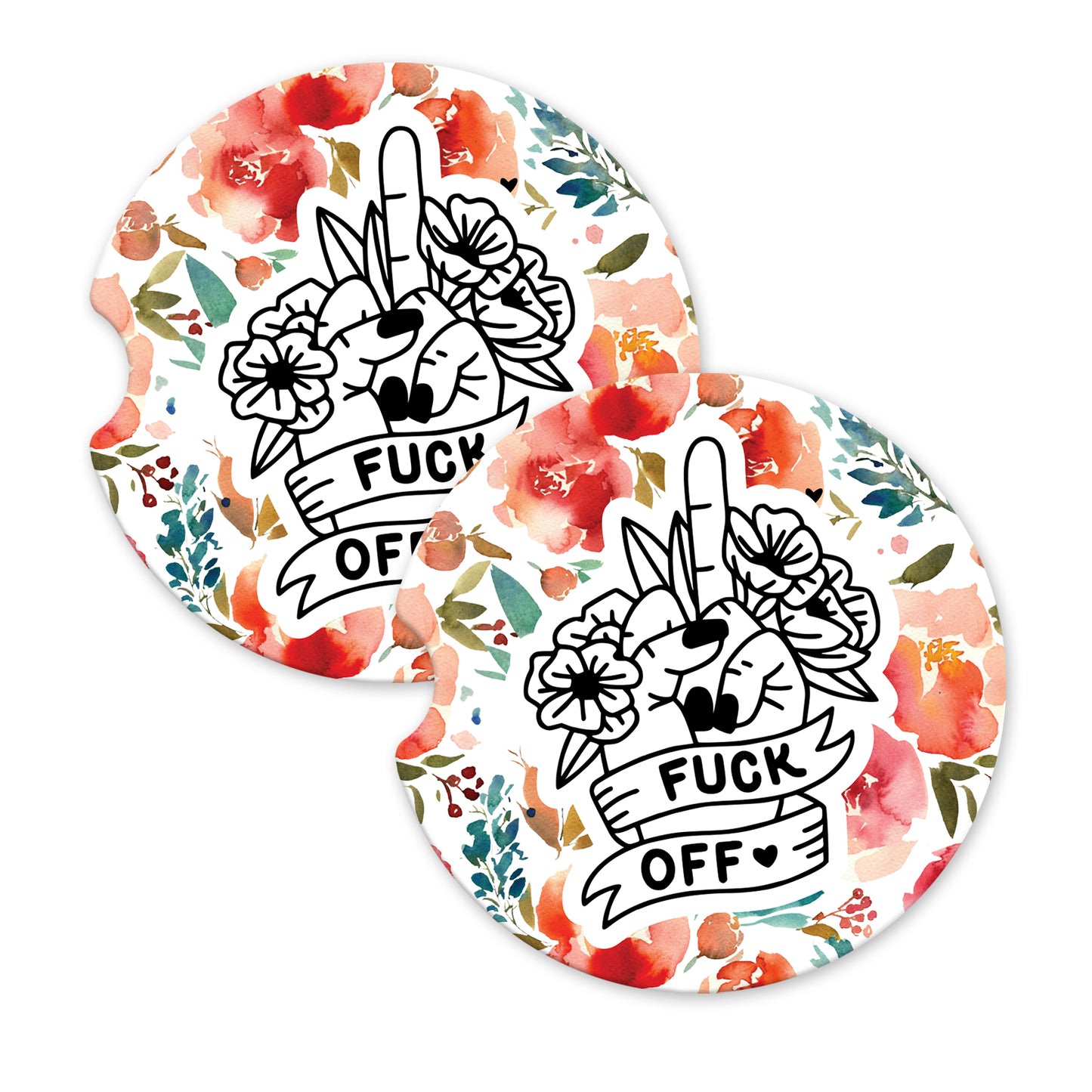 Fuck Off Middle Finger Sandstone Car Coasters (Set of 2)