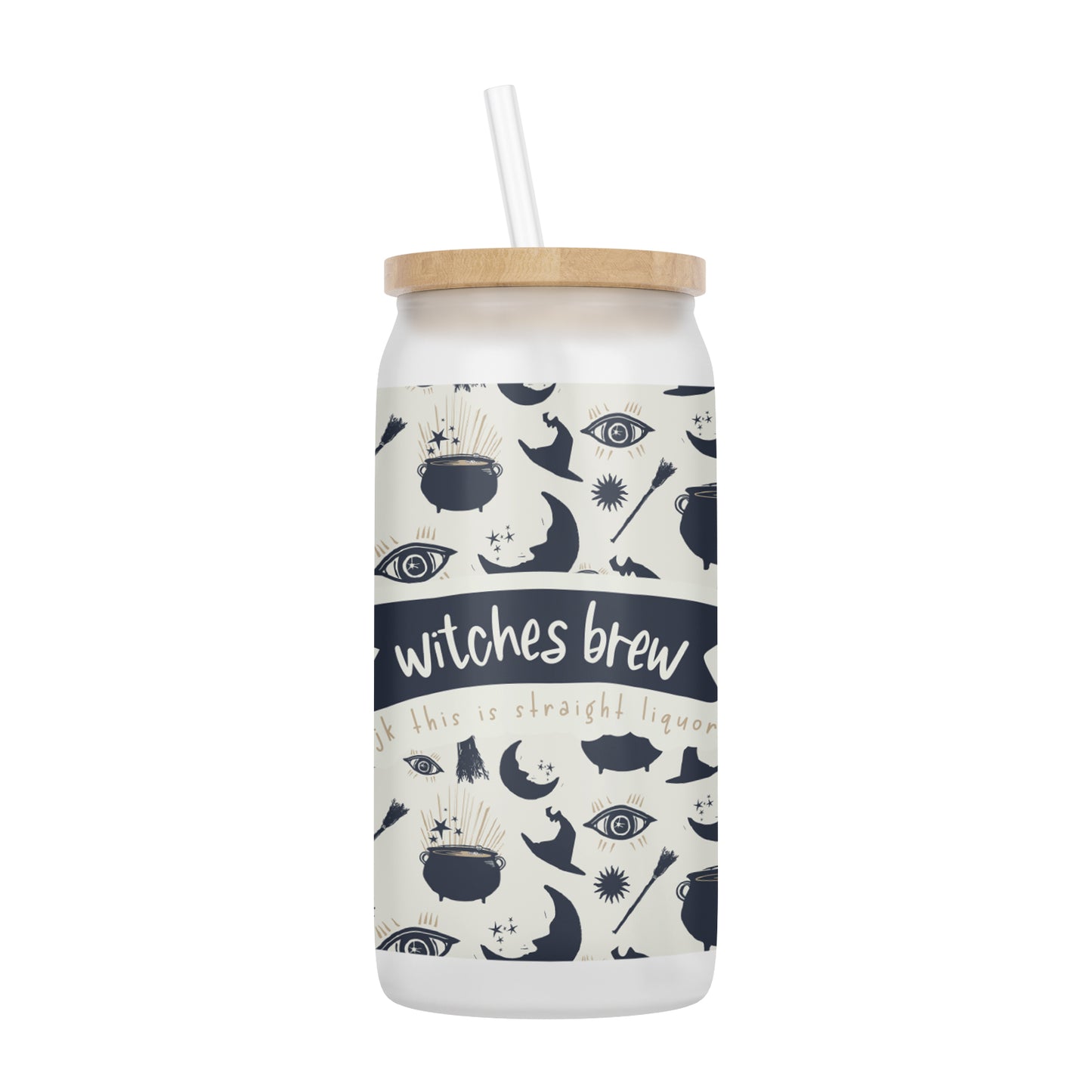 Witches Brew JK This is Straight Liquor 16 oz Glass Jar With Lid