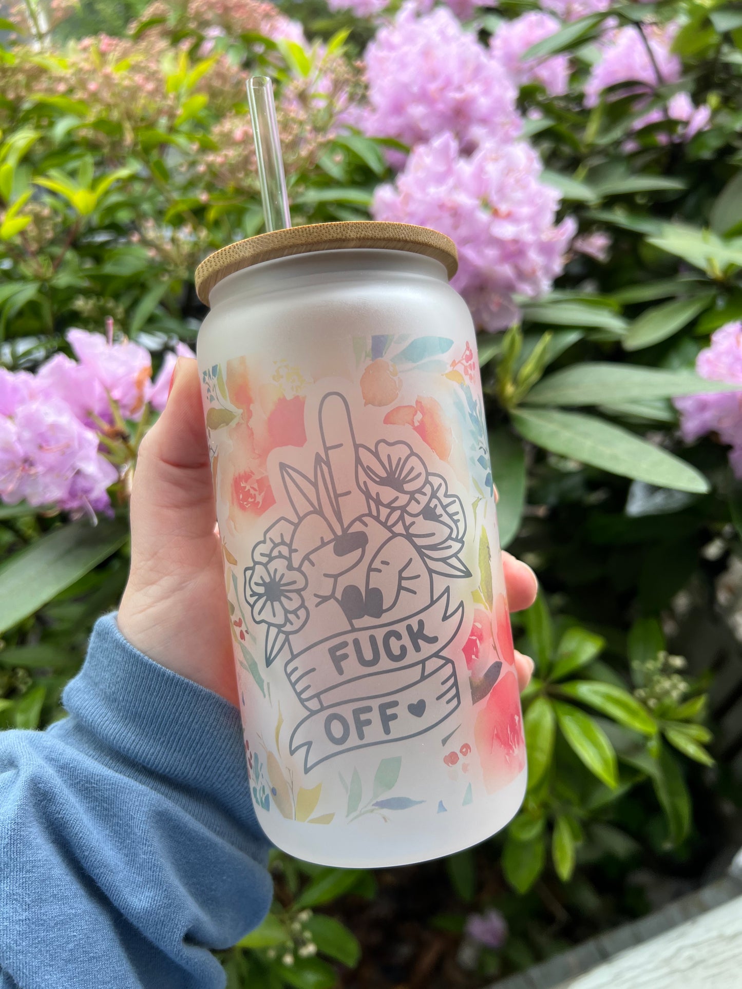 Fuck Off Middle Finger 16 oz Glass Jar With Lid