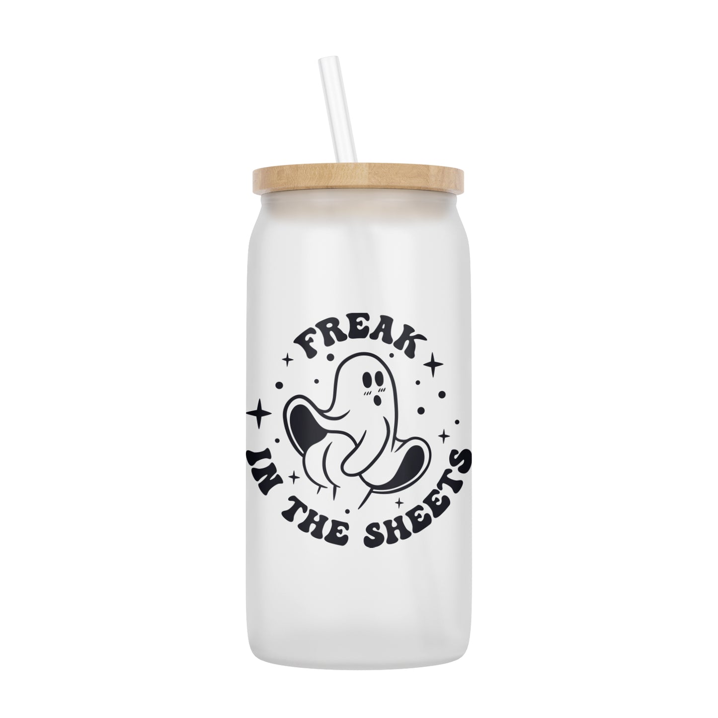 Freak in the Sheets Ghostie Halloween 16 oz Glass Jar With Lid