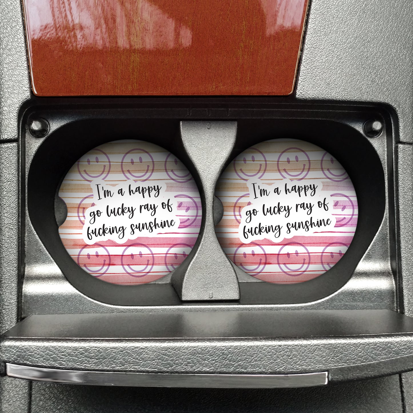 I'm a Happy Go Lucky Ray of Fucking Sunshine Sandstone Car Coasters (Set of 2)