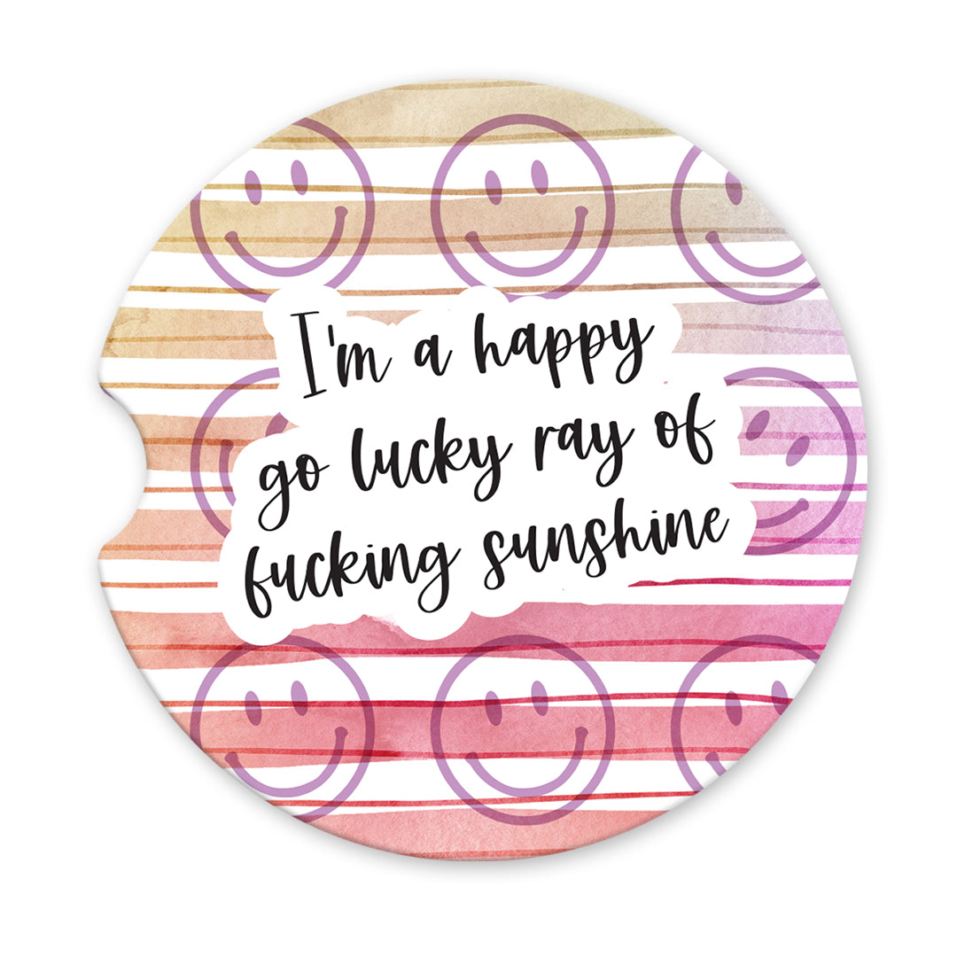 I'm a Happy Go Lucky Ray of Fucking Sunshine Sandstone Car Coasters (Set of 2)