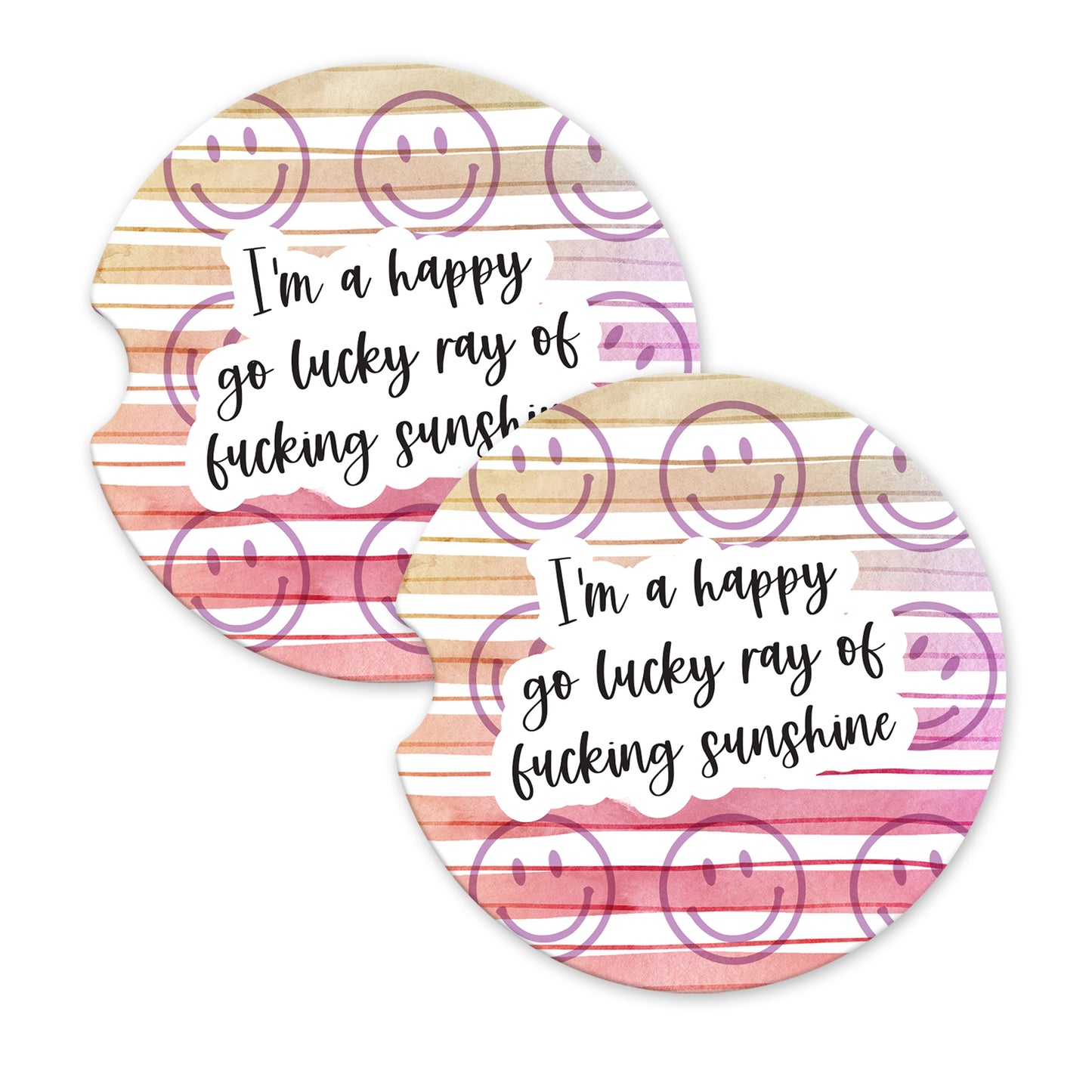 I'm a Happy Go Lucky Ray of Fucking Sunshine Sandstone Car Coasters (Set of 2)