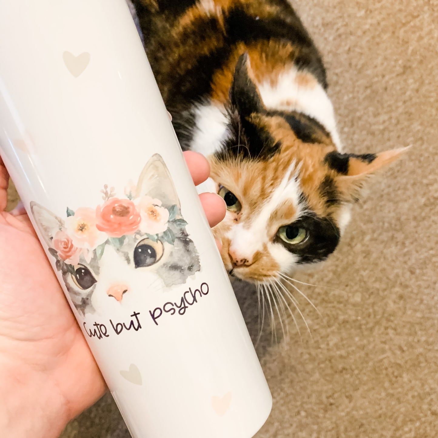 Cute But Psycho Floral Cat Skinny Tumbler