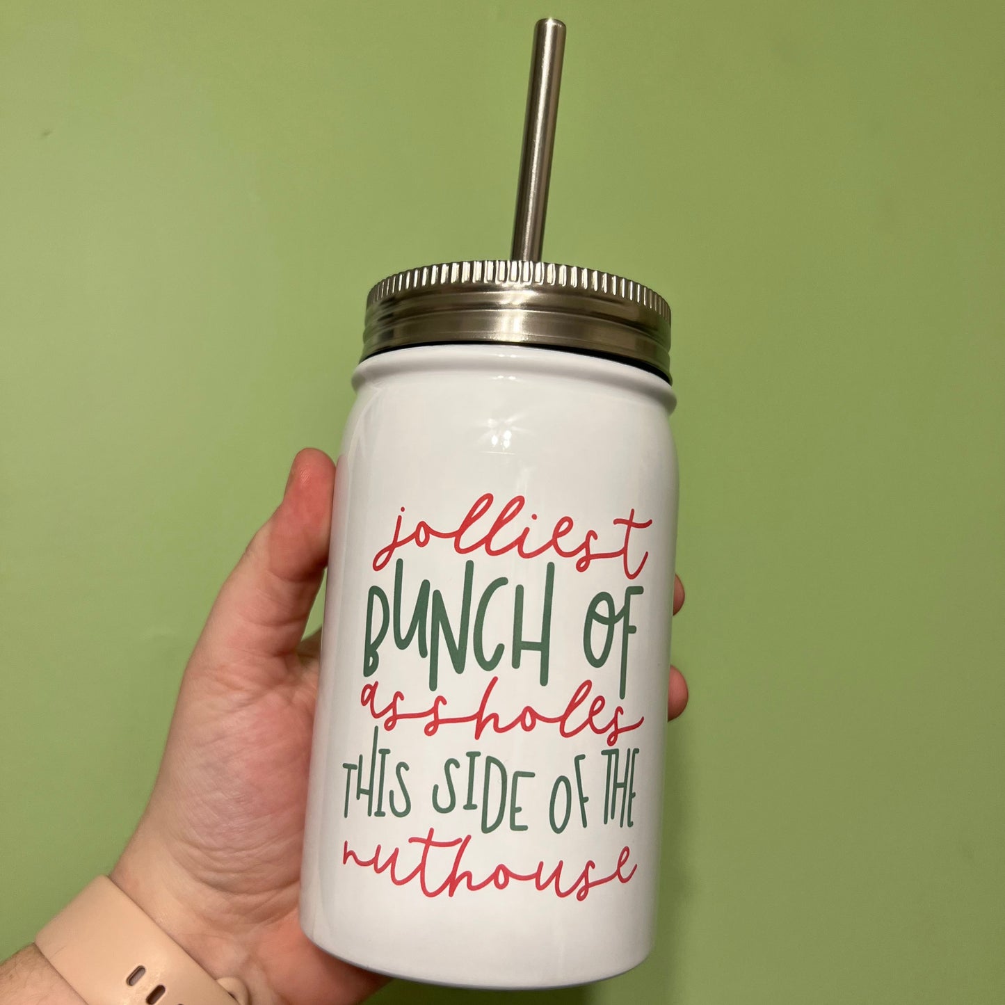 Jolliest Bunch of Assholes Insulated Mason Jar With Lid