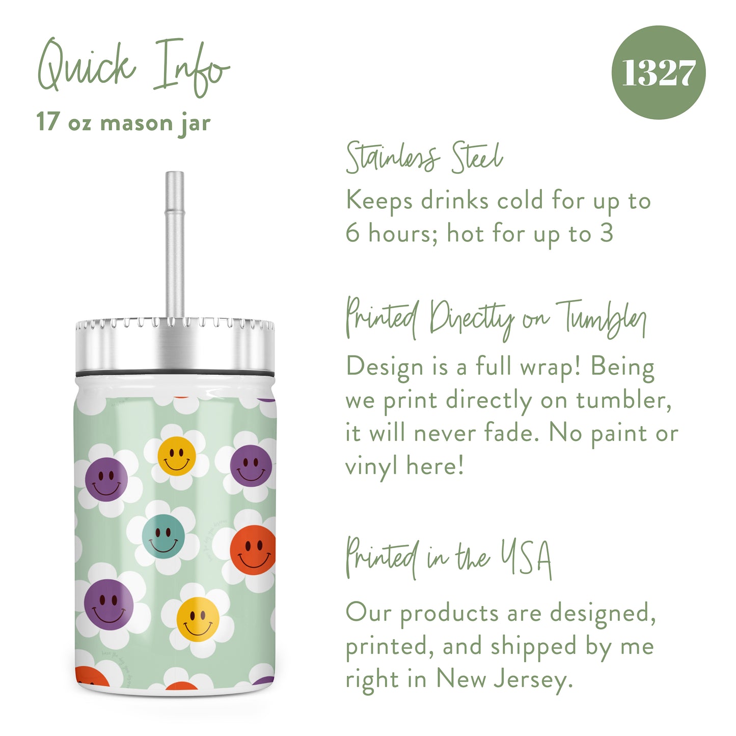 Smiley Have the Day You Deserve Insulated Mason Jar With Lid