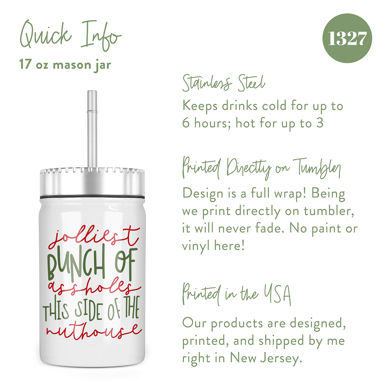 Jolliest Bunch of Assholes Insulated Mason Jar With Lid