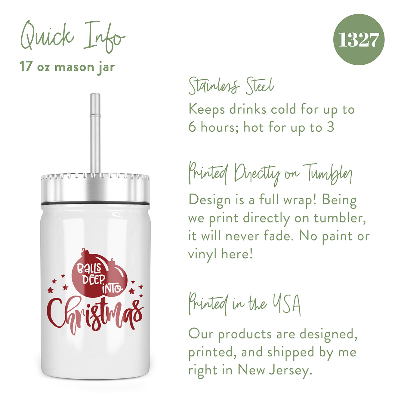 Balls Deep Into Christmas Insulated Mason Jar With Lid
