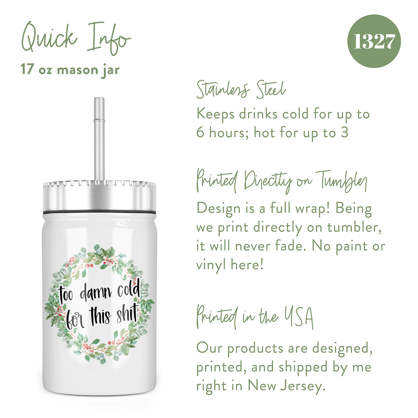 Too Damn Cold For This Shit Insulated Mason Jar With Lid