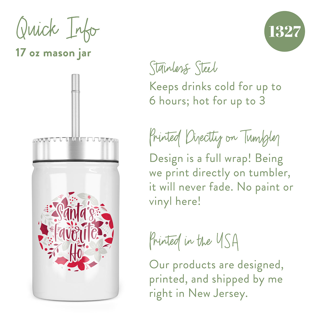 Santa's Favorite Ho Insulated Mason Jar With Lid