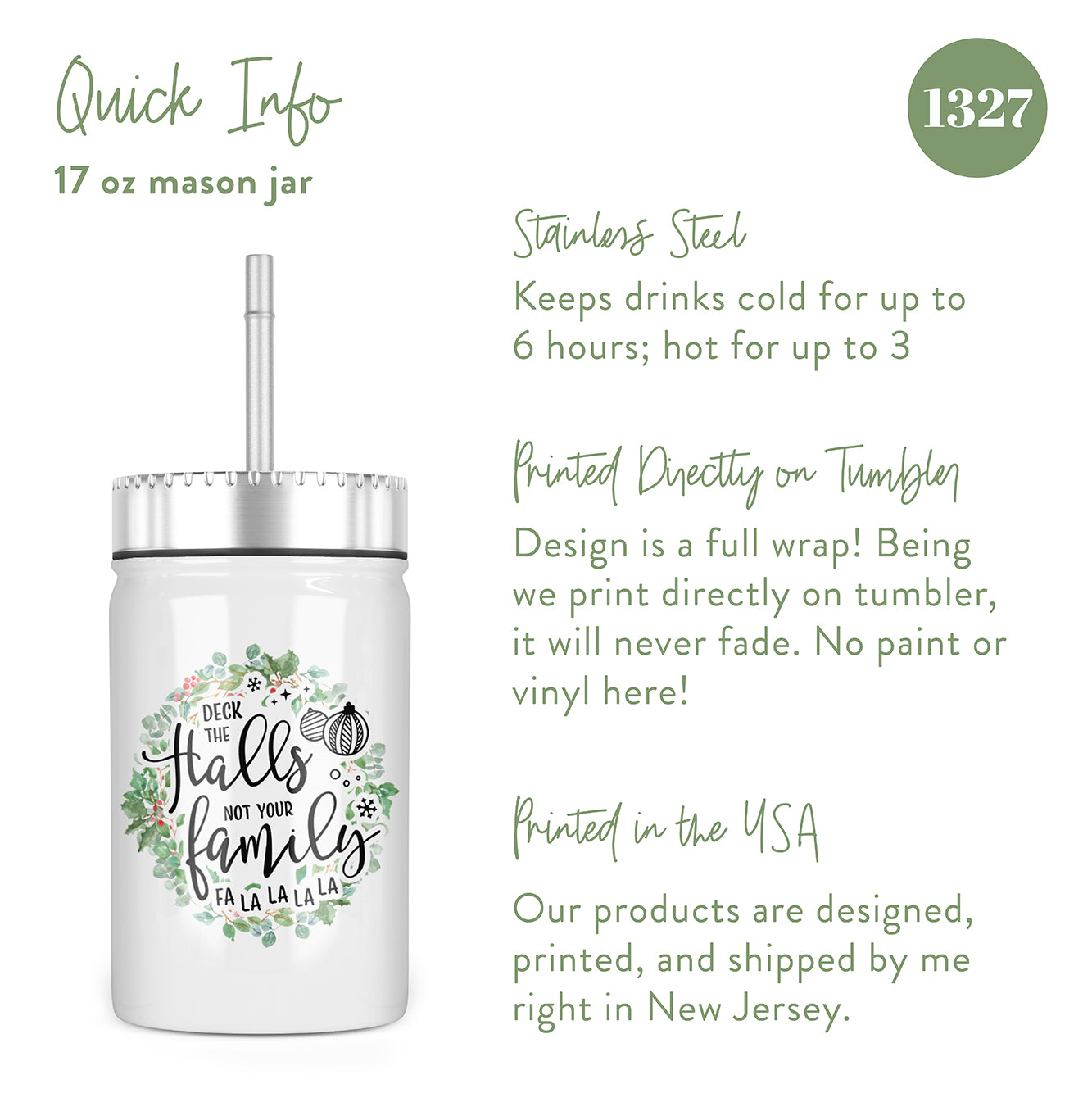 Deck the Halls Not Your Family Insulated Mason Jar With Lid