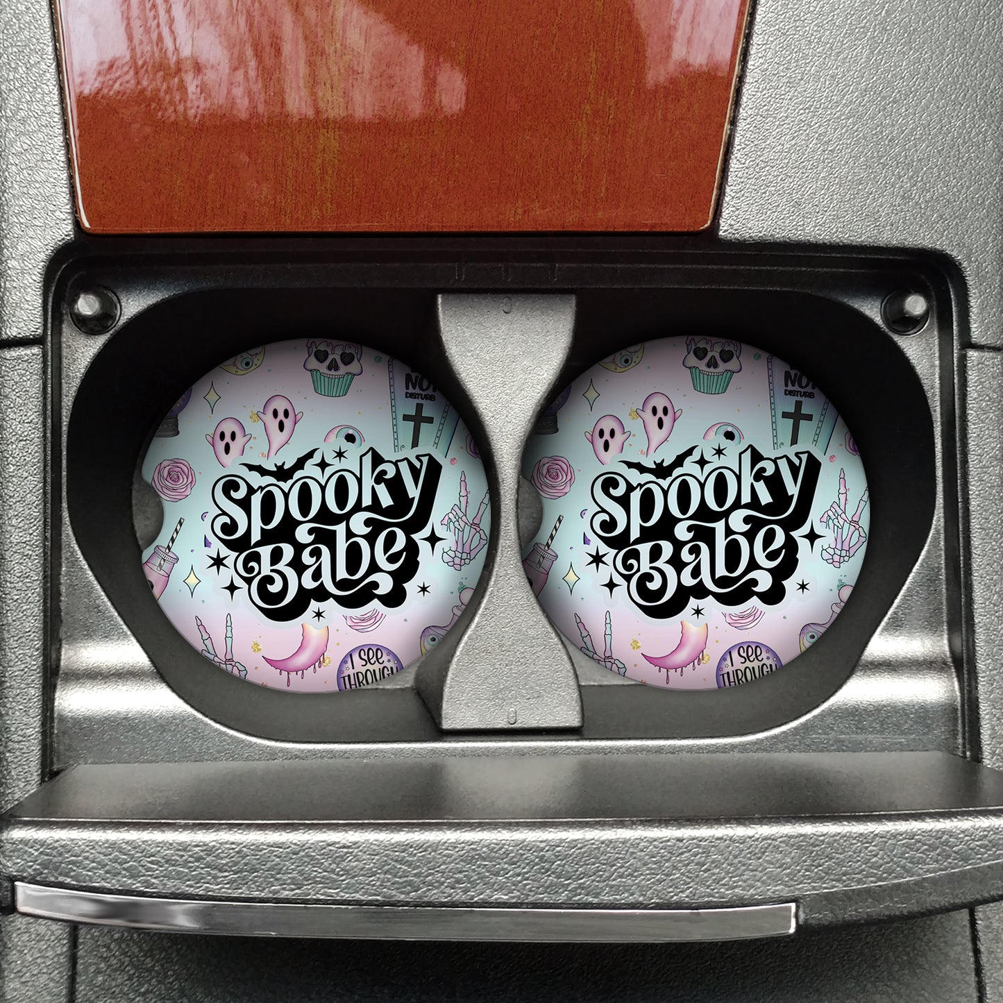 Spooky Babe Sandstone Car Coasters (Set of 2)