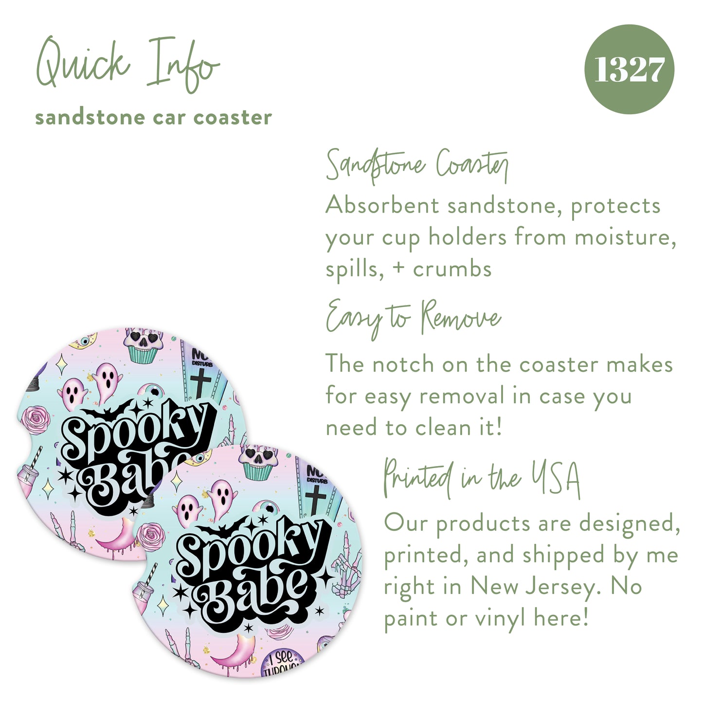 Spooky Babe Sandstone Car Coasters (Set of 2)