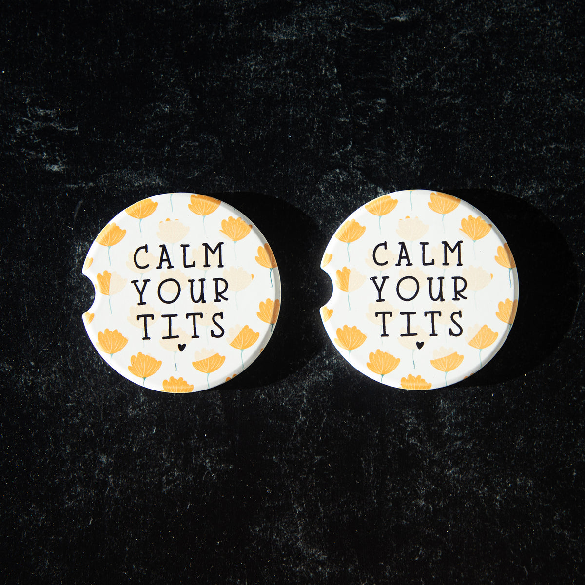 Calm Your Tits Sandstone Car Coasters (Set of 2)