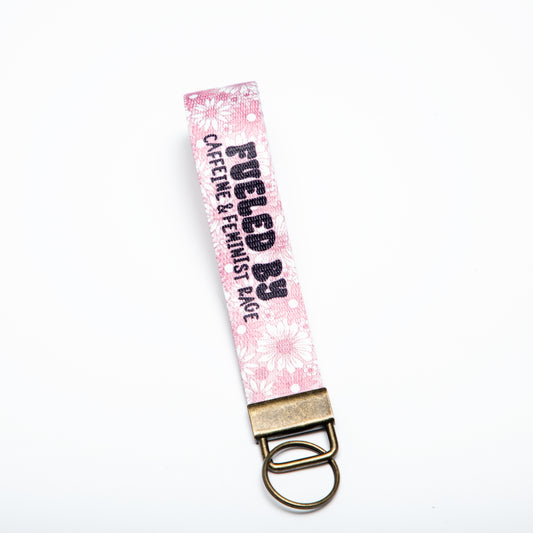 Fueled By Caffeine + Feminist Rage Canvas Key Fob Wristlet Keychain