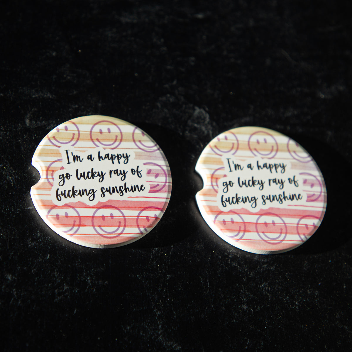 I'm a Happy Go Lucky Ray of Fucking Sunshine Sandstone Car Coasters (Set of 2)