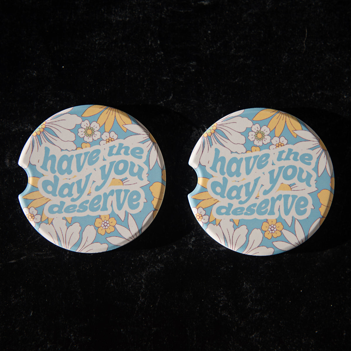 Floral Have the Day You Deserve Sandstone Car Coasters (Set of 2)