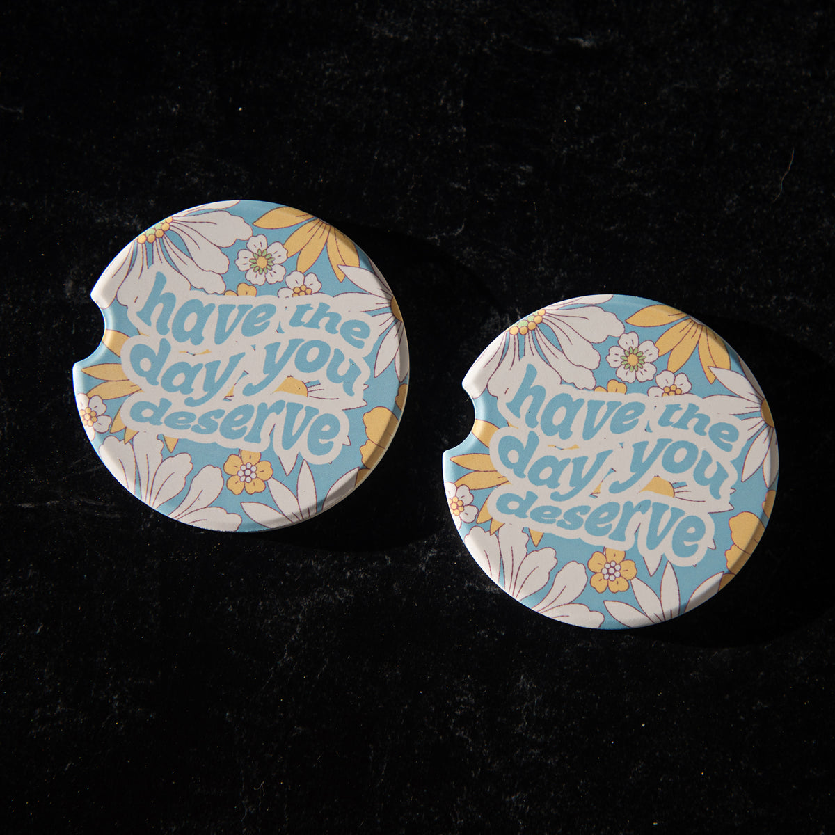 Floral Have the Day You Deserve Sandstone Car Coasters (Set of 2)
