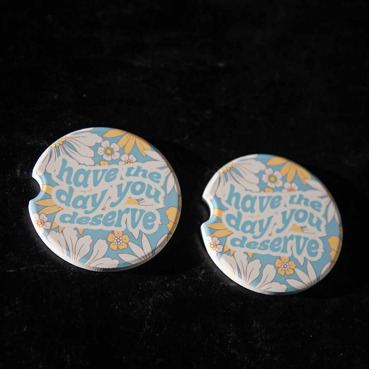 Floral Have the Day You Deserve Sandstone Car Coasters (Set of 2)