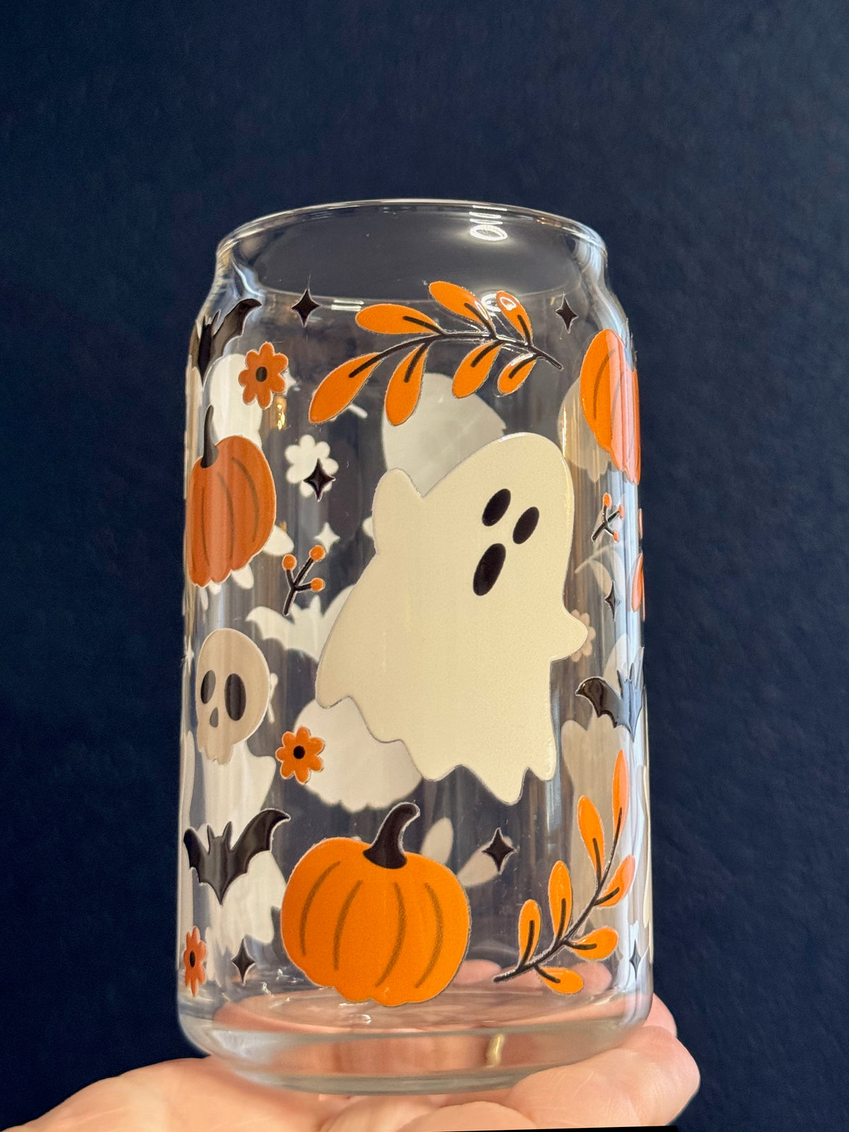 Cute Fall Ghosties 16 oz Glass Libbey Can