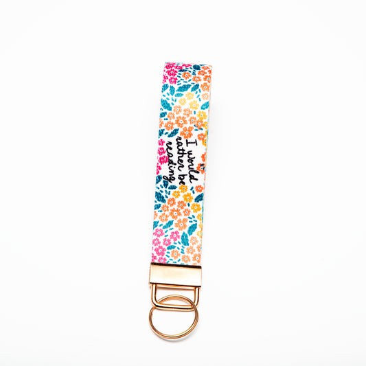 I Would Rather Be Reading Canvas Key Fob Wristlet Keychain