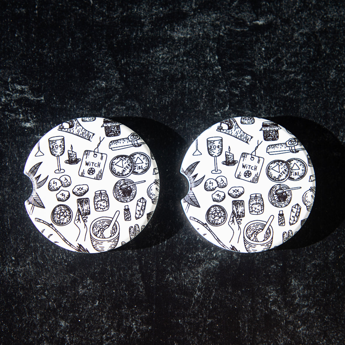 Large Witchy Pattern Sandstone Car Coasters (Set of 2)