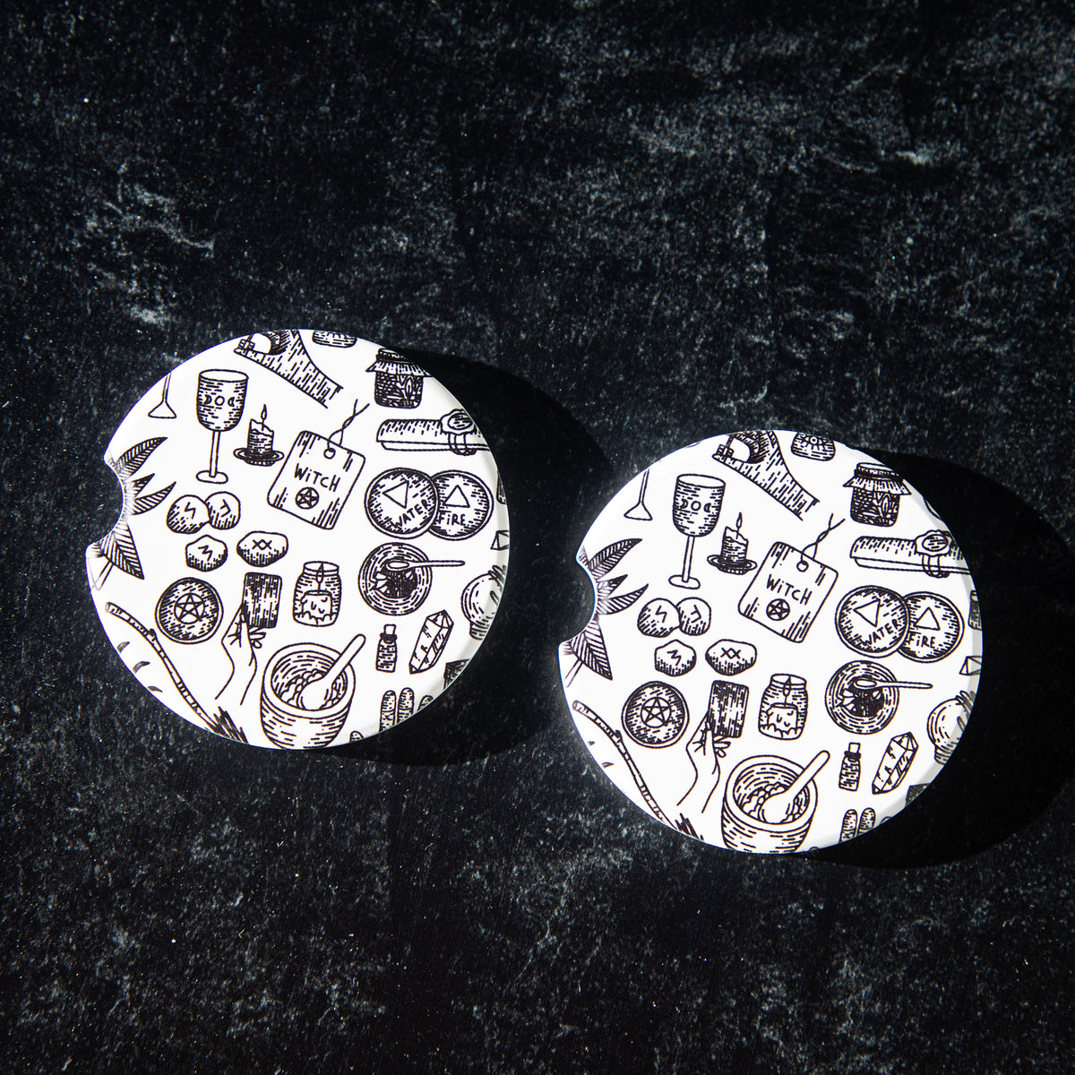 Large Witchy Pattern Sandstone Car Coasters (Set of 2)