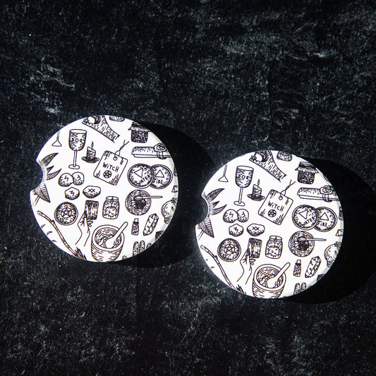 Large Witchy Pattern Sandstone Car Coasters (Set of 2)